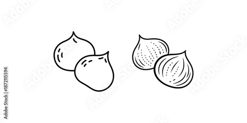 Hazelnut line icon set, outline style of fresh nuts for food and snack products