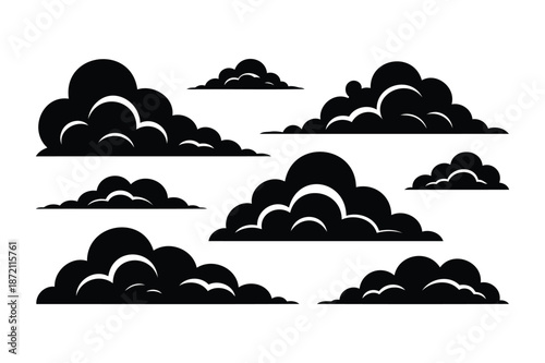 Black Silhouette Clouds on White Background