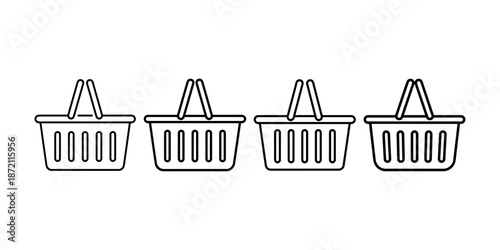 Shopping basket icon set commerce retail buying symbol outline vector illustration for market store.