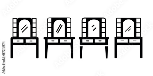 Dressing table icon set bedroom furniture and vanity symbol silhouette vector illustration design.