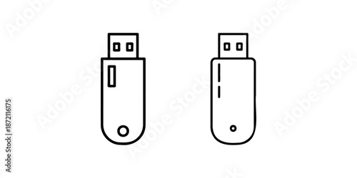 Two USB flash drive icons side by side, simple outline design with connector and indicator light