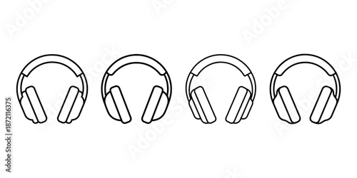 Headphone icon set for audio, music, and sound technology, vector illustration