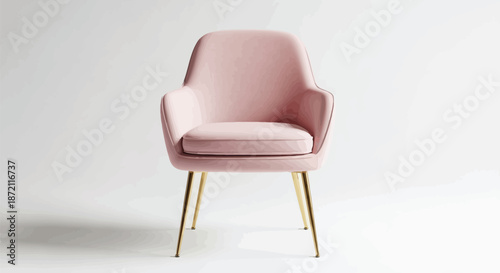 Pink velvet armchair on a plain background with gold metal legs