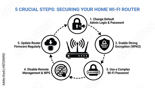 Crucial steps securing your home wifi router with encryption security and password vector