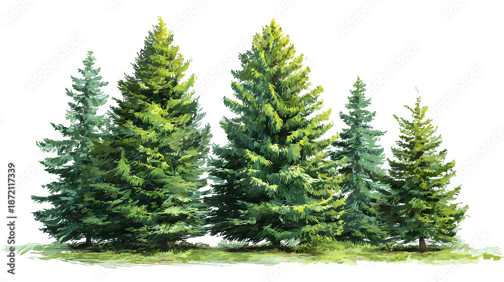 Obraz premium Serene Pine Forest Silhouette isolated on white background