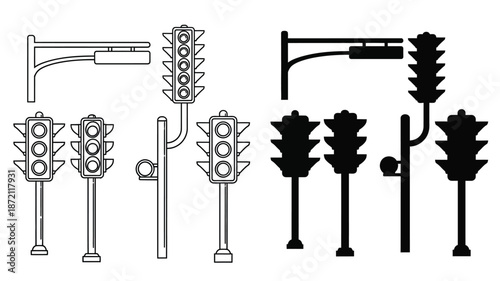 Variations of traffic light designs including a striking black silhouette