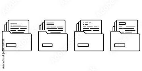 Set of black and white icons showing document folder and personal files