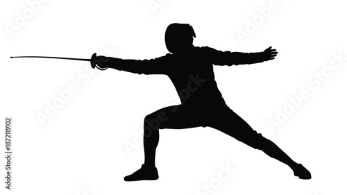 A dynamic fencing pose with a weapon in hand a striking silhouette