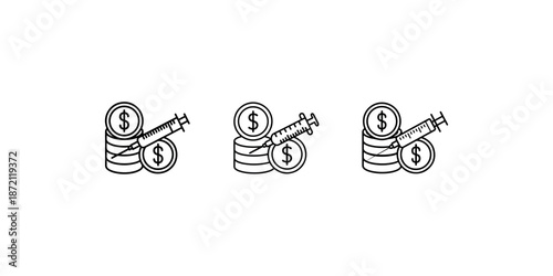 Medical cost icon set with money and syringe representing healthcare expenses illustration