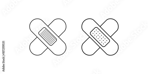 Crossed adhesive bandages icons on white background for medical first aid kit graphic set