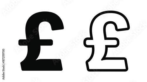 Two british pound currency symbols in black and white outline silhouette