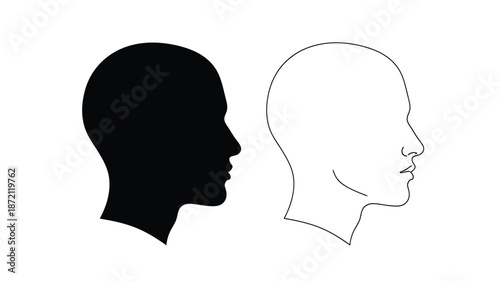 Contrasting human head profiles one solid and one outlined silhouette