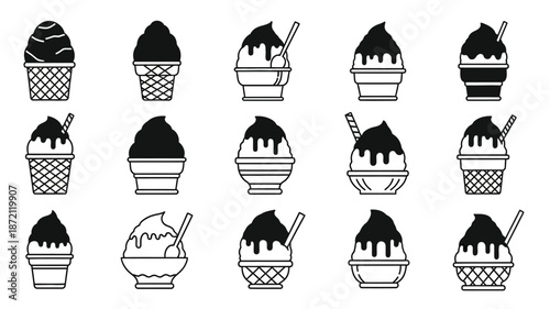 Various ice cream desserts in black and white a striking silhouette