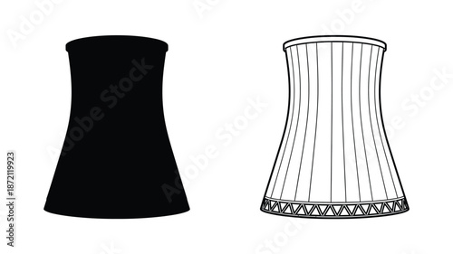 Two drum illustrations one solid black and one outlined a striking silhouette