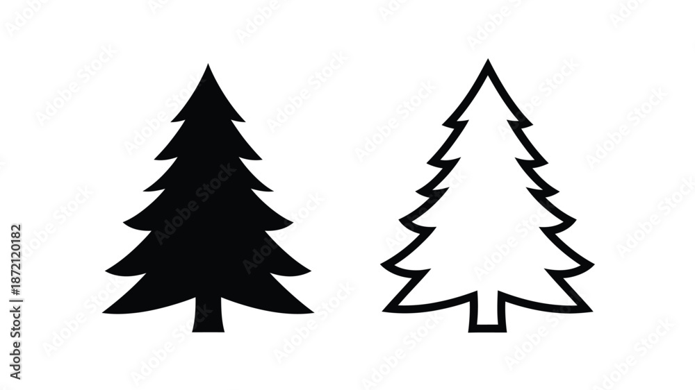 Obraz premium Two evergreen trees one solid and one outline a striking silhouette