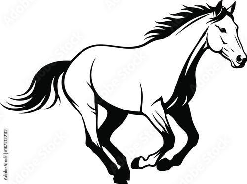 Galloping Black and White Horse, Equestrian Power and Grace Concept