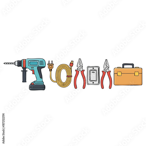 Electric Drill Tools and Toolbox Set.