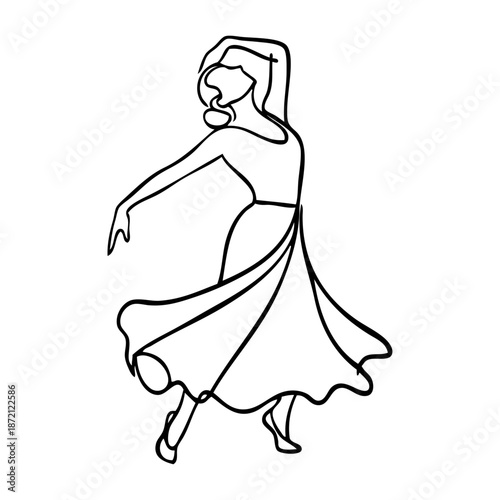 Baile típico español. Dibujo de trazo único de bailarina de flamenco