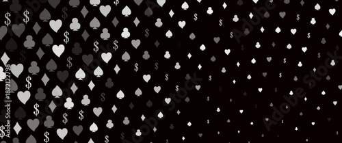 Dark Silver, Gray vector cover with symbols of gamble. Glitter abstract sketch with isolated symbols of playing cards. Template for business cards of casinos.