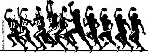 American Football Player Action Silhouette Set