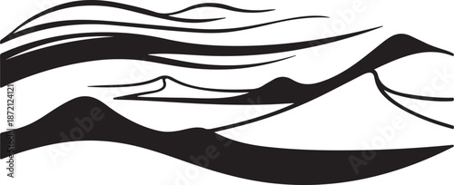 Black and white abstract mountain landscape illustration