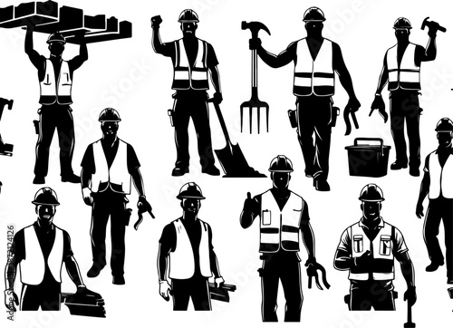 American Football Player Action Silhouette Set