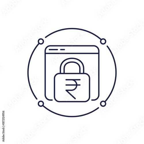Blocked money account icon with rupee in line design
