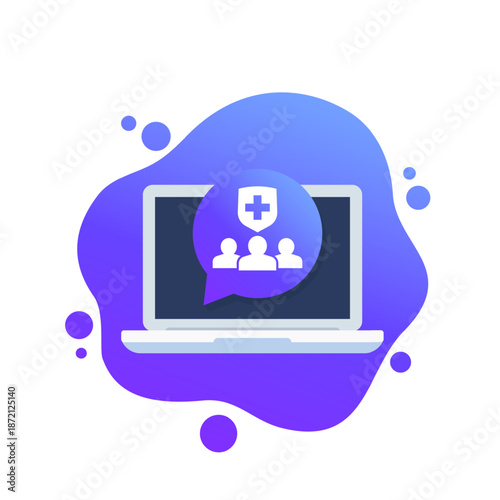 medical family insurance vector icon with laptop