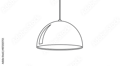 Simple black and white line drawing of a modern dome shaped pendant light fixture hanging from a thin cord on a white background.