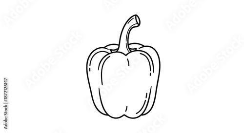 Simple black and white line art illustration of a bell pepper, suitable for coloring books, educational materials, or icons.