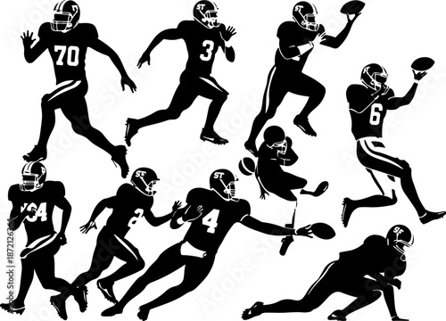 Dynamic American Football Players Action Vector Collection
