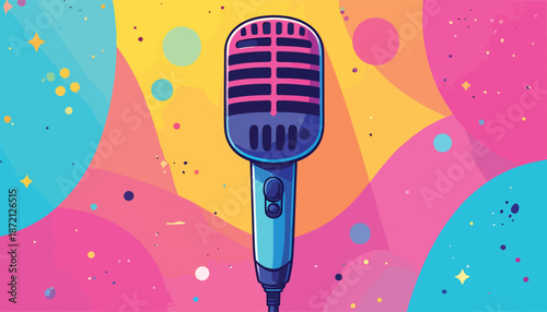 Vibrant Illustration of a Classic Microphone for Vocal Performance.