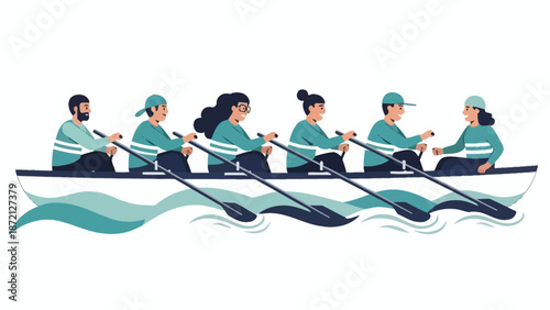 Teamwork Rowing Boat People Collaboration Sport Activity Water