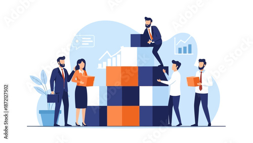 Teamwork building blocks, business growth, collaboration, strategy, success