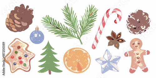 A charming collection of festive holiday elements pinecones sweets and greenery