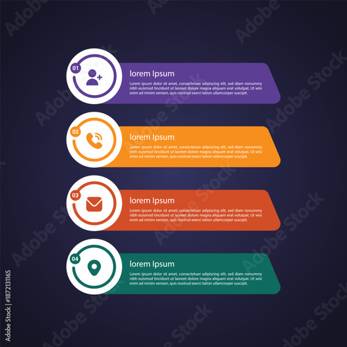 Infographic template with colorful icons and text placeholders dark background