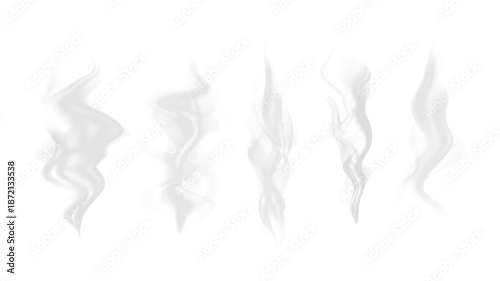 Naklejka premium Realistic steam or smoke on hot tea, coffee, food. PNG Stock royalty free. 
