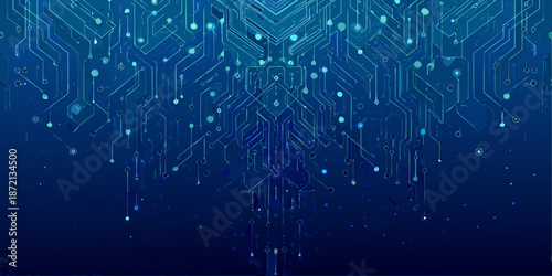 Fotografie Abstract digital circuitry pattern with a glowing deer silhouette