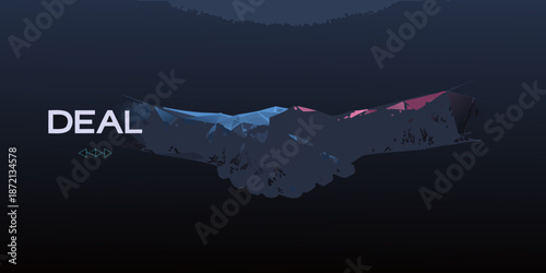 Abstract polygonal handshake with the word deal representing agreement and partnership