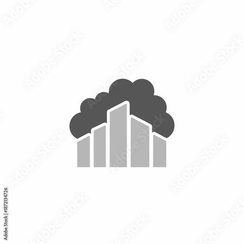 Isolated flat vector of smog over buildings, very simple composition, white background.