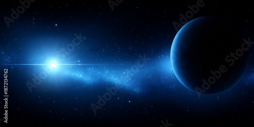 Wallpaper Mural A distant planet glows in the blue nebula and starlit cosmic expanse. Torontodigital.ca