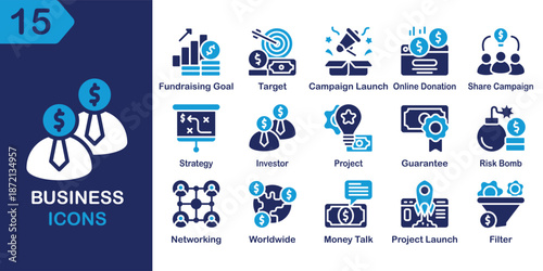 Business solid icons collection. Containing business, corporate, office, management, strategy, planning and more. Solid vector icons collection. Vector Illustration.