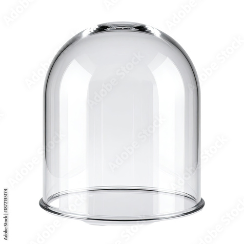 Transparent glass dome on black background, casting soft reflections