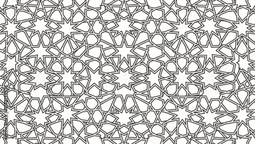 Intricate Geometric Islamic Pattern with Interlocking Stars and Polygons.