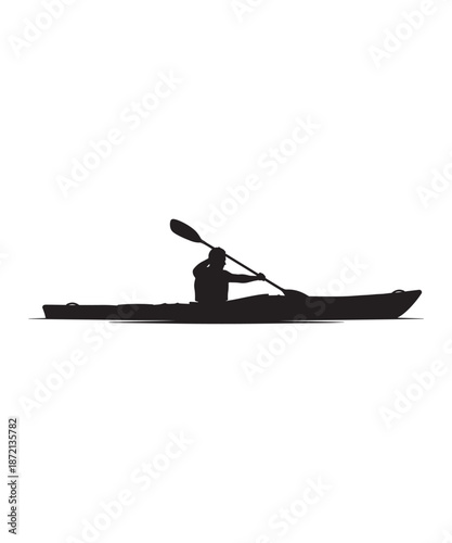 Silhouette of a person kayaking on water, engaged in a recreational water sport activity.