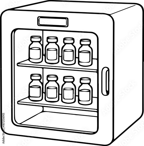Minimalist Laboratory Refrigerator Line Art: Medical Incubator Icon for Vaccine Storage and Science Research