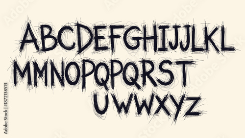 Grungy handmade alphabet font featuring a distressed and whisked texture, perfect for bold headlines and unique design projects