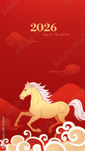 Hand Drawn Chinese New Year poster Year of the Horse