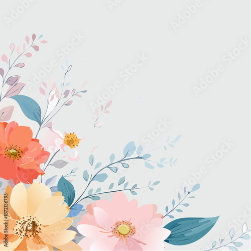 Light floating layout with flowers dispersed widely toward the upper-right, 