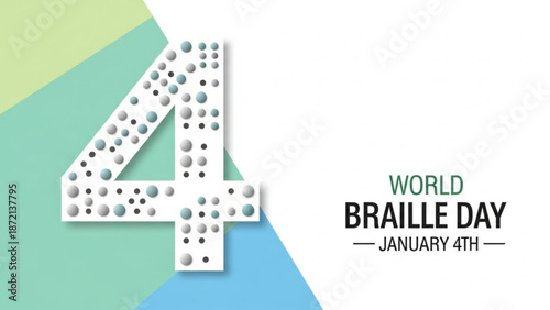 World braille day january 4th awareness campaign with braille number four on colorful background with Accessibility and Disability awareness